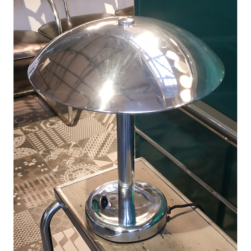 Lampe de table vintage en aluminium poli par Josef Hurka pour Napako,  Tchécoslovaquie 1930