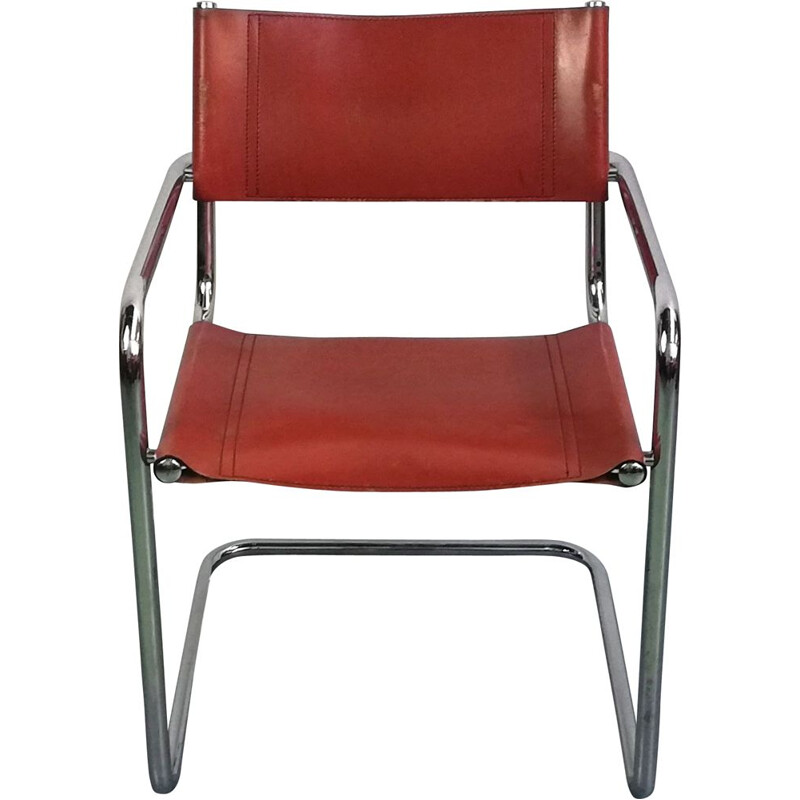 Vintage-Stuhl B34 aus Leder und verchromtem Aluminium von Marcel Breuer
