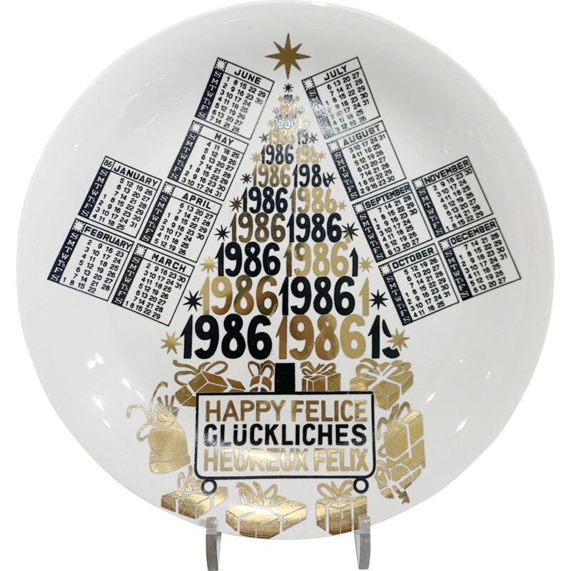 Assiette de calendrier vintage en porcelaine de Piero Fornasetti, 1986