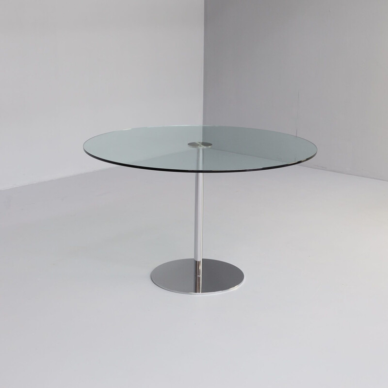 Vintage S1123 round glass table by James Irvine for Thonet