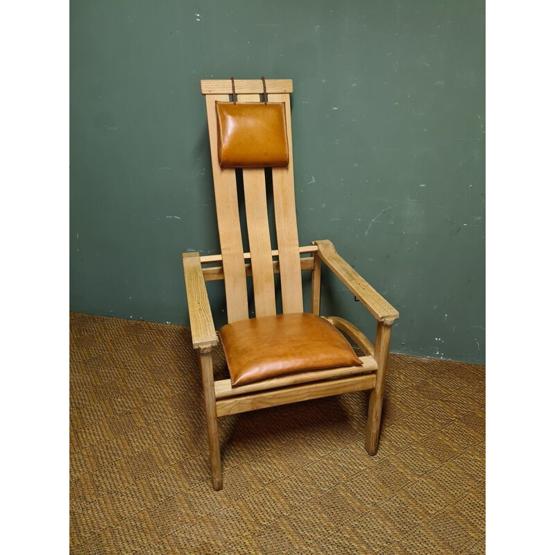 Vintage Tjok Tjok wood and leather armchair by Stefan During, 1980s
