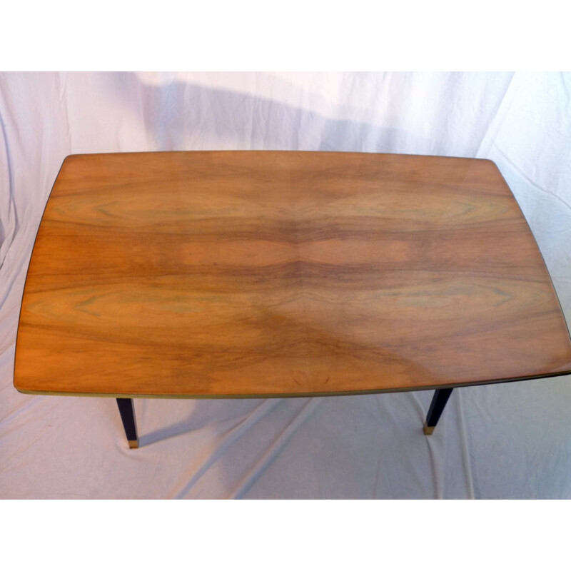 Table basse vintage en bois laque et en laiton, 1960