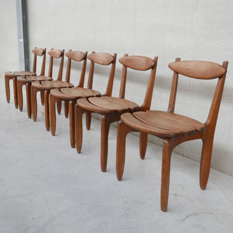 Ensemble de 6 chaises vintage "Thierry" en chêne par Guillerme et Chambron,  France 1960