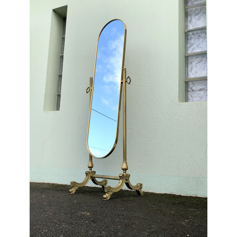 Miroir psyché vintage en laiton, 1970