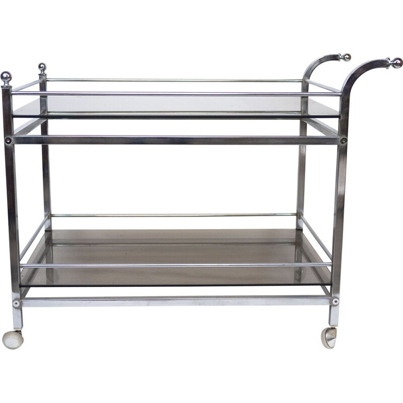 Vintage chrome and smoked glass drinks trolley, 1970s