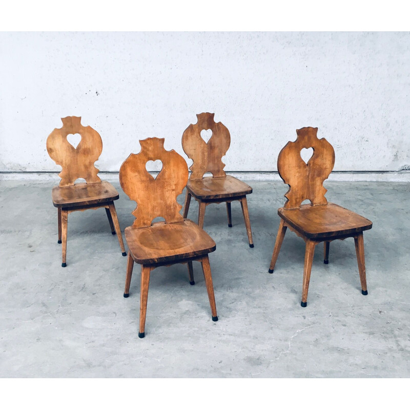 Set van 4 vintage Oostenrijkse Brutalistische eiken stoelen, België 1950