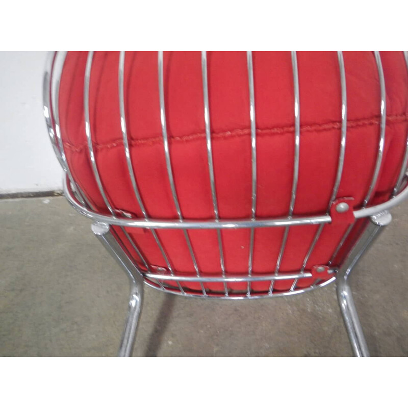 Pareja de sillones rima vintage en metal cromado y tela roja, Italia