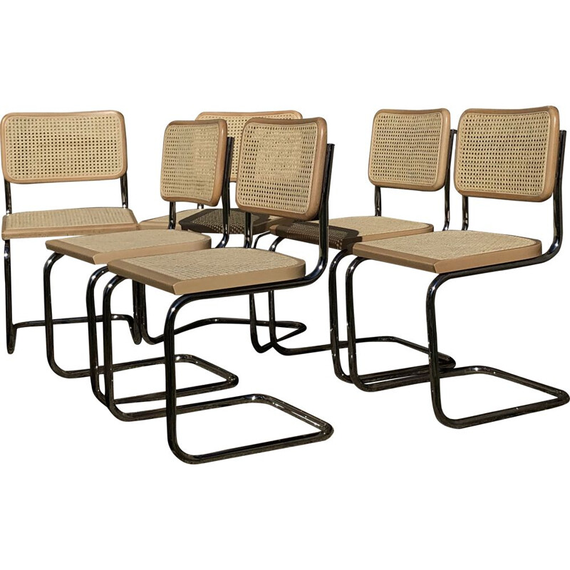 Ensemble de 6 chaises vintage B32 cesca noires par Marcel Breuer, Italie