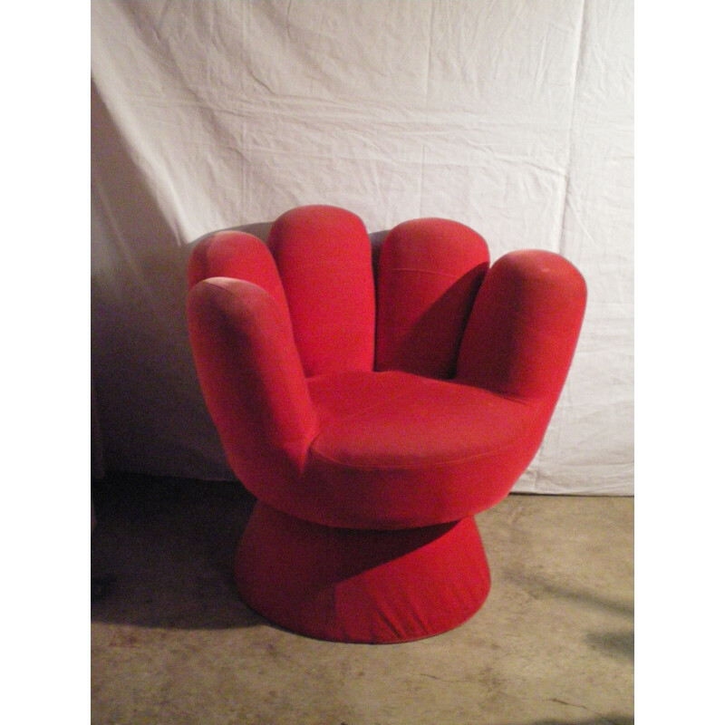 Vintage hand shaped chair in velvety fabric - 1970s