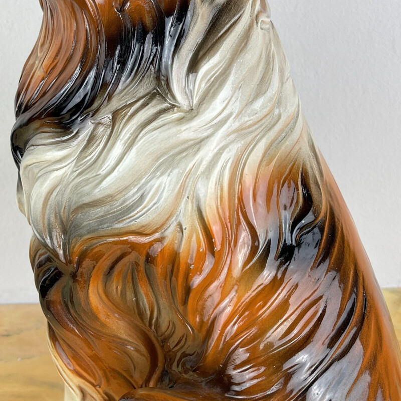 Escultura vintage de um cão collie em massa cerâmica artificial, Itália 1960