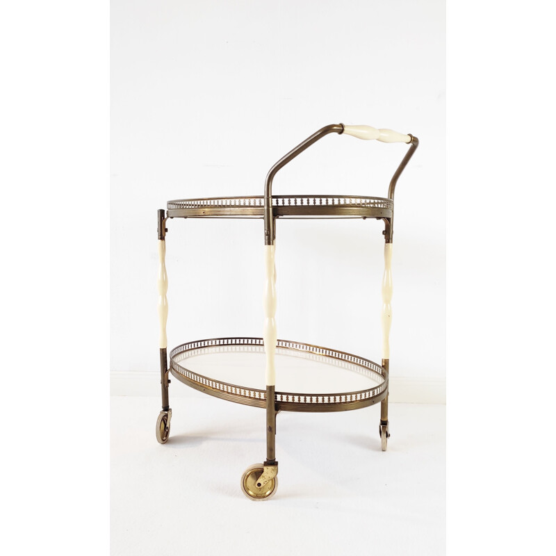 Vintage neoclassical gilded oval bar cart, 1950