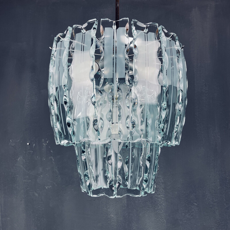 Mid-century Art glass chandelier Zero Quattro for Fontana Arte, Italy 1960s