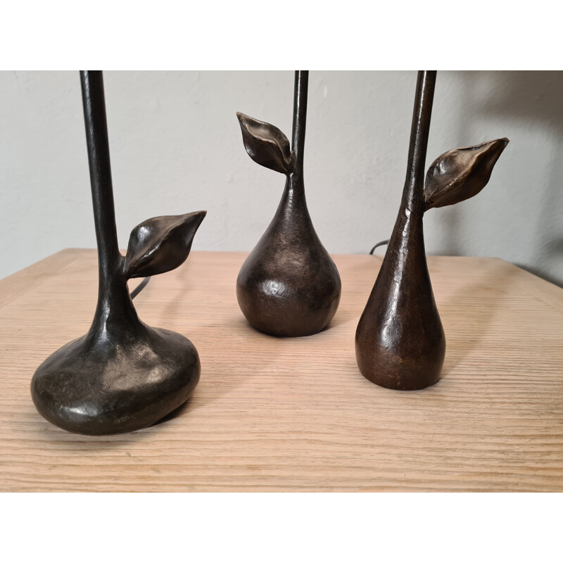 Lot de 3 lampes vintage en bronze d'Augustin Granet pour Objet Insolite,  1990