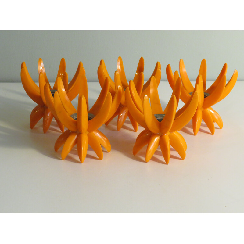 Set of 5 vintage orange candlesticks by Friedel Ges. Gesch, Germany 1960s