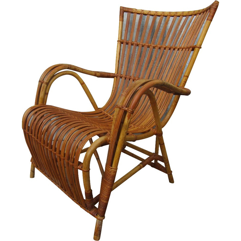 Vintage Jonkers Meubels rattan lounge chair, Dirk VAN SLIEDREGT - 1950s