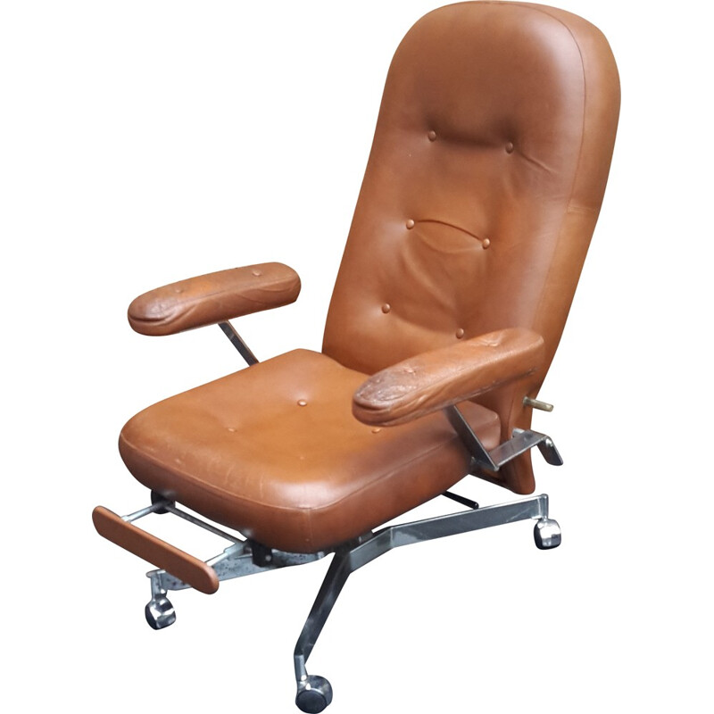 Vintage Everstyl caramel leatherette armchair - 1970s