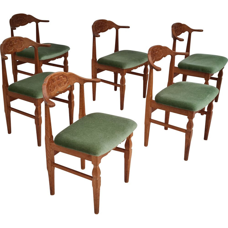 set of 6 antique oak dining chairs