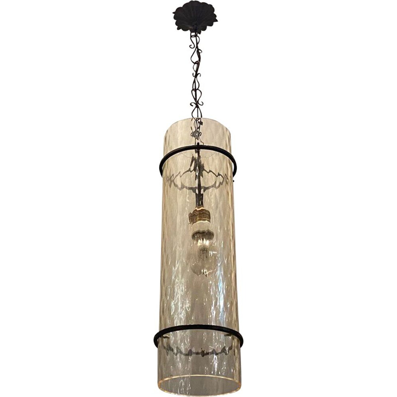 gras Plunderen inleveren Vintage Murano glas en smeedijzeren hanglamp, Italië 1950