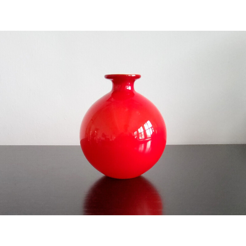 Set van 4 vintage rode glazen vazen van Per Lütken voor Holmegaard,  Denemarken 1960