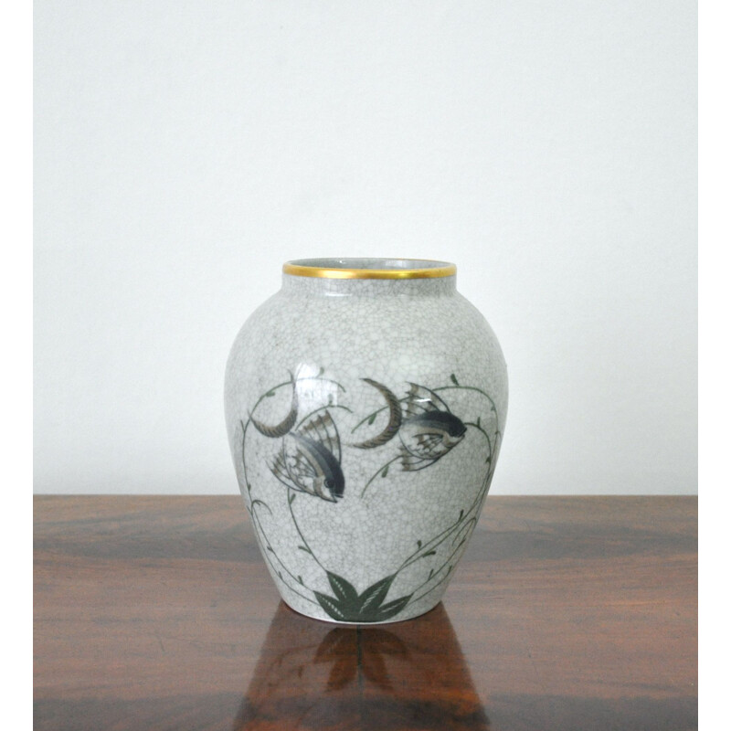 Vintage craquele glaze porcelain vase by Lyngby Porcelain, Denmark 1930- 1940s