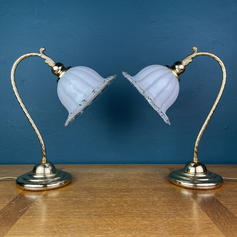 Pair of vintage Murano glass night table lamps, Italy 1970s