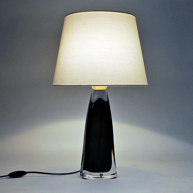 Lampe de table vintage en verre noir par Carl Fagerlund pour Orrefors,  Suède 1960
