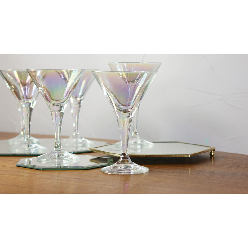 Set di 6 bicchieri da cocktail in vetro iridescente vintage, 1950