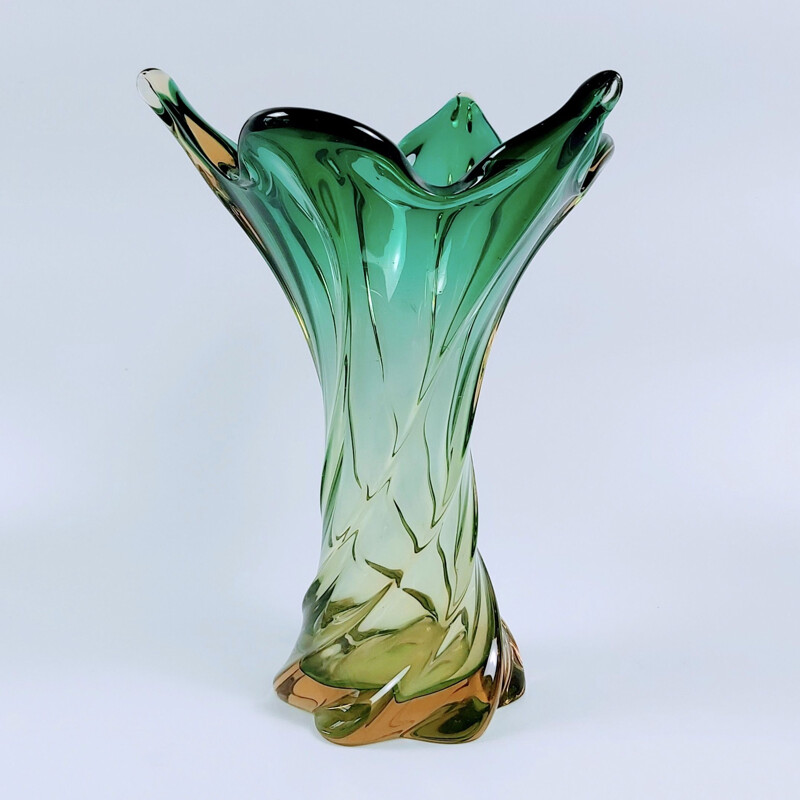 Vintage vaso de vidro de murano retorcido, Itália 1960