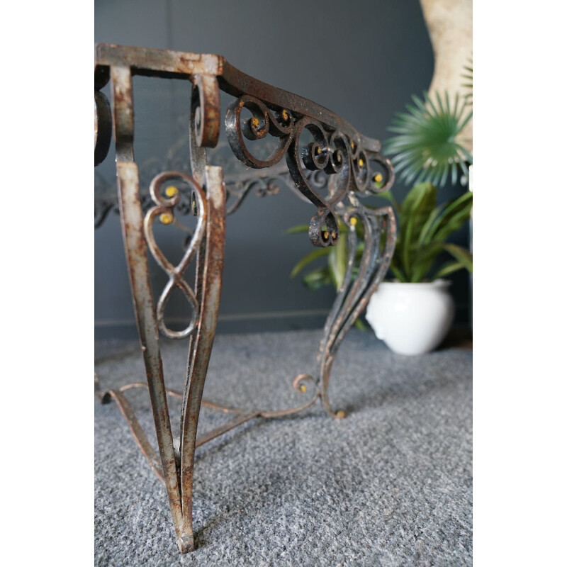 Table basse de jardin vintage faite à la main en fer forgé avec plateau en  verre