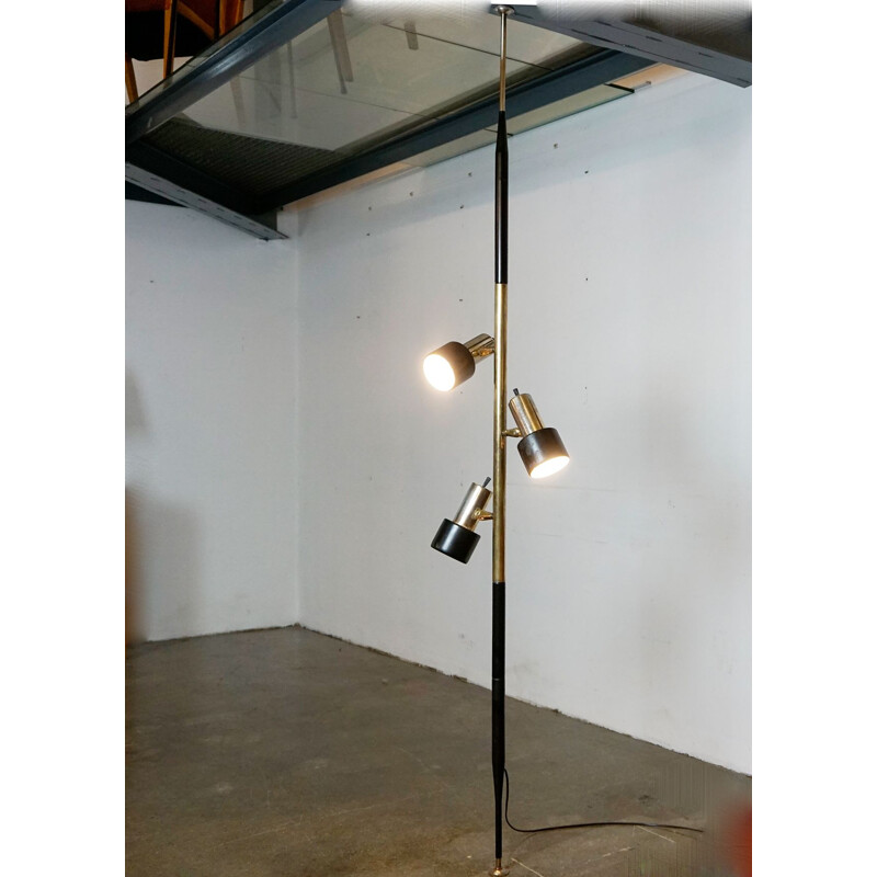 Vintage floor lamp with adjustable pole in black lacquer on the shade by  Hala Zeist, Netherlands