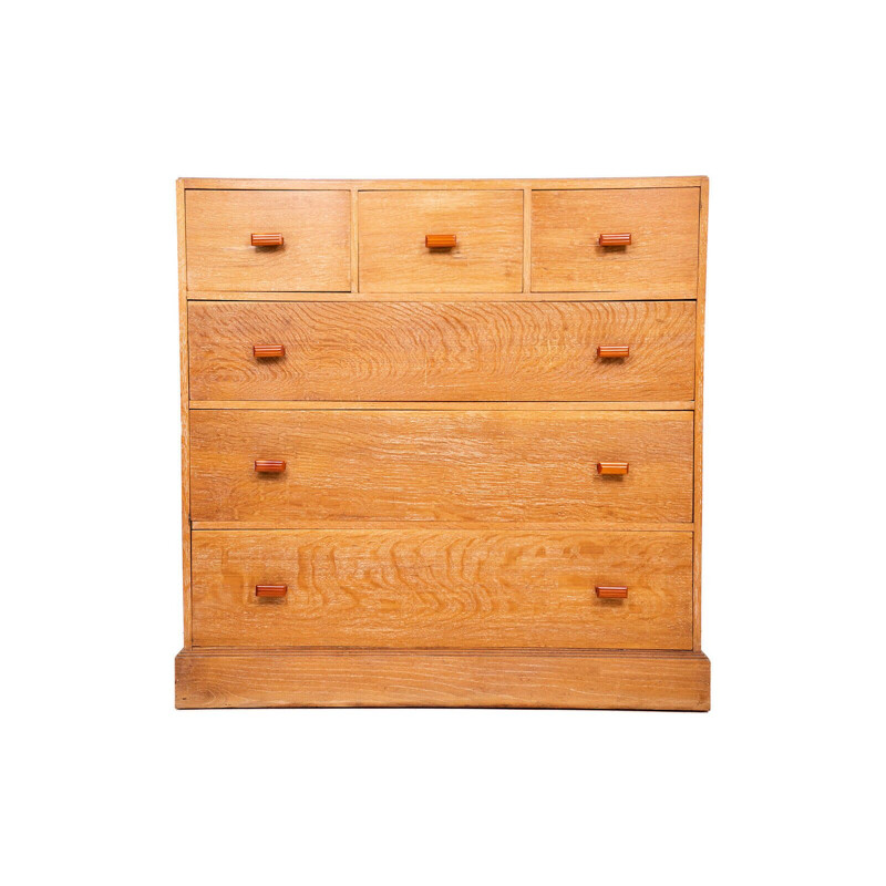 Vintage limed oak chest of drawers, England 1930