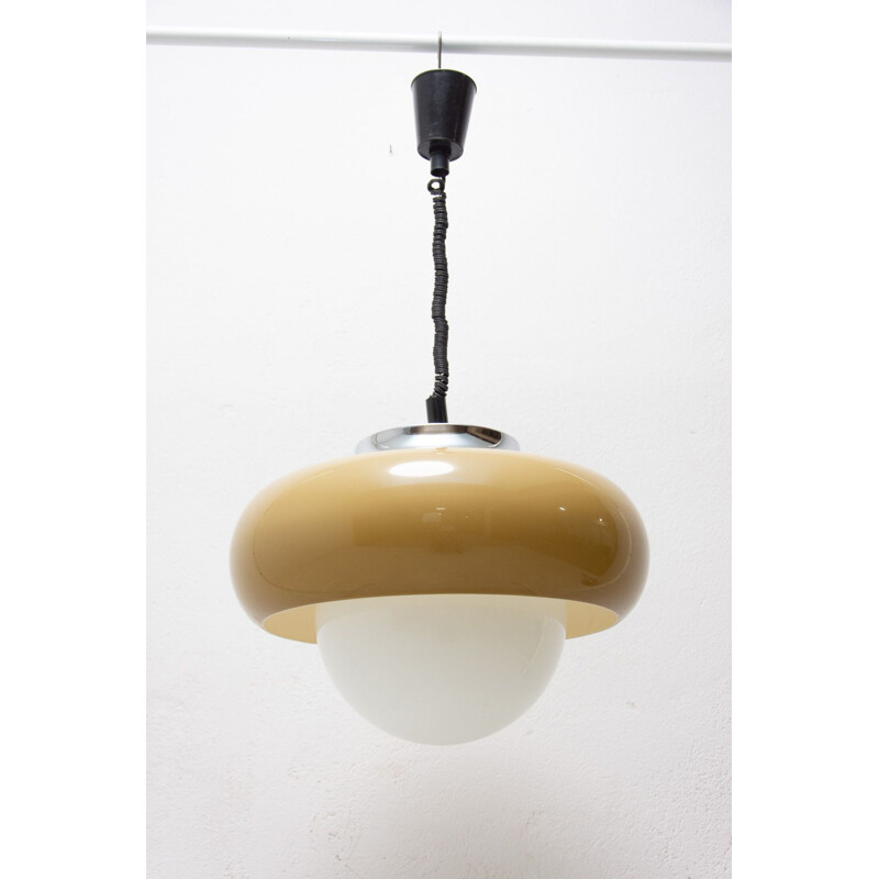 Vintage melkwitte glazen hanglamp van Guzzini voor Meblo, Italië 1970