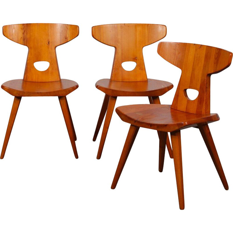 Set of 3 vintage pine chairs by Jacob Kielland-Brandt for I. Christiansen,  1960