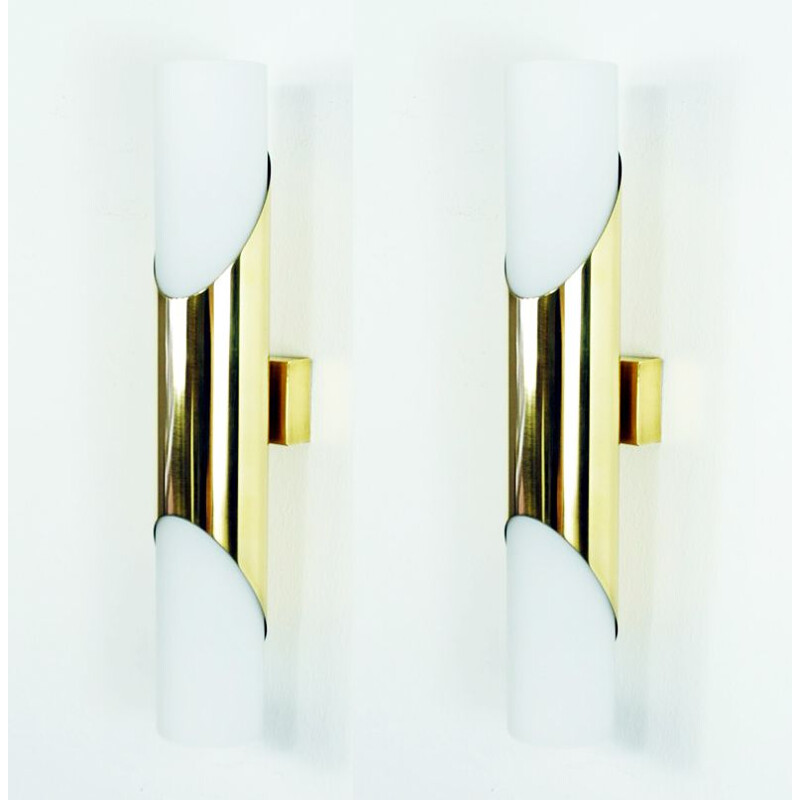 Pair of vintage brass and glass sconces by Paul Neuhaus for Neuhaus Leuchten,  Germany 1970