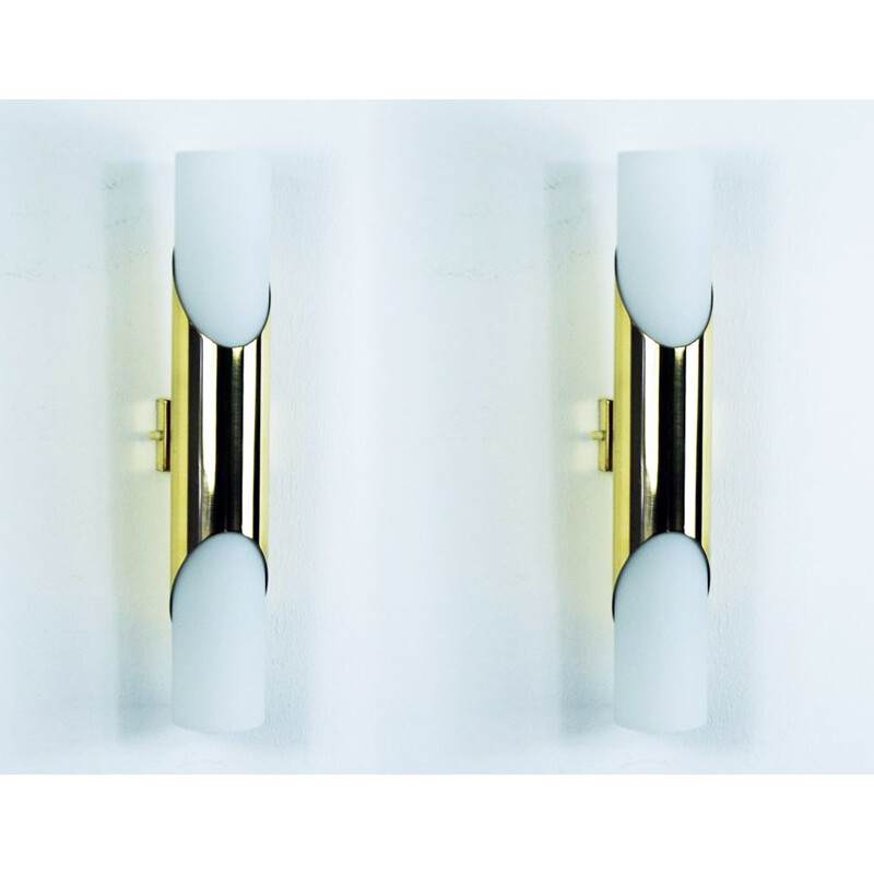 Pair of vintage brass and glass sconces by Paul Neuhaus for Neuhaus Leuchten,  Germany 1970