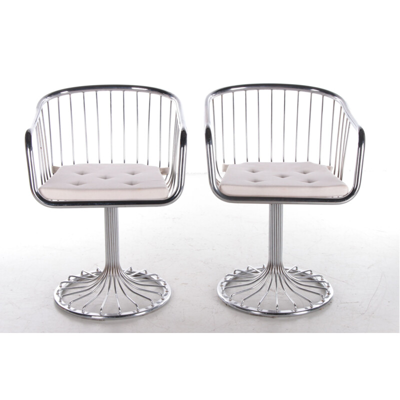 Pair of vintage Tacke metal wire armchairs, 1970s