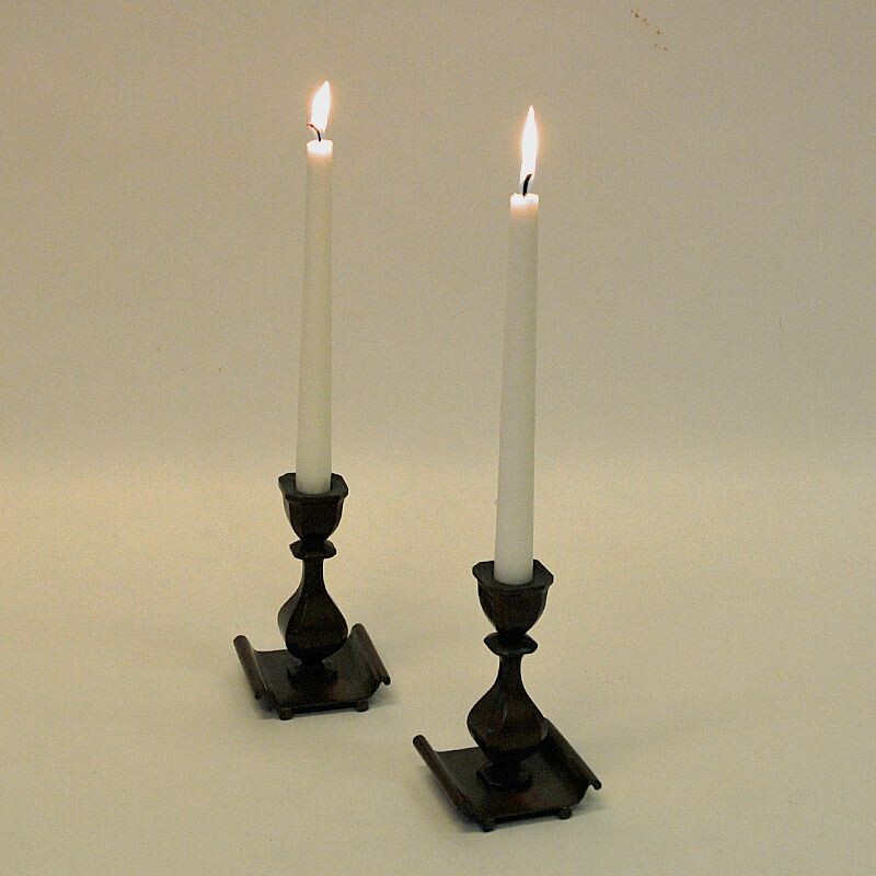 Ein Paar rustikale Vintage-Kerzenhalter aus Bronze von Sune Bäckström,  Schweden 1930