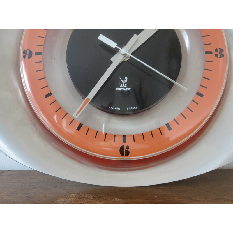 Vintage jaz clock in stainless steel and orange plexiglas, 1970