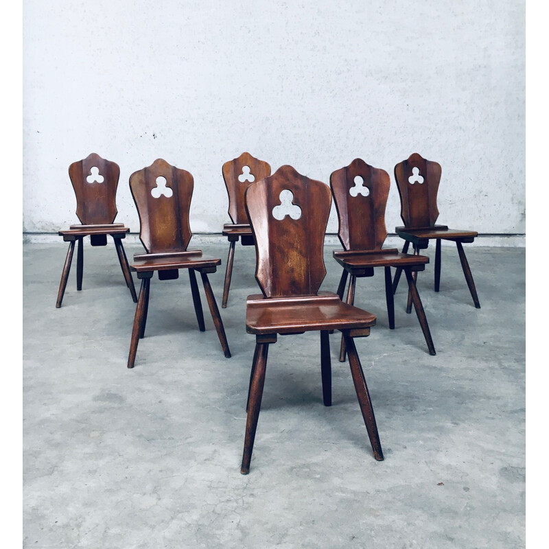 Set van 6 vintage brutalistische stoelen van Lux-Wood, België 1960