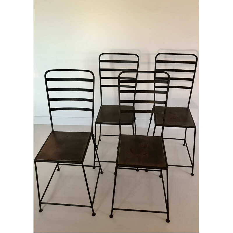 Set van 4 industriële metalen stoelen, Frankrijk 1990