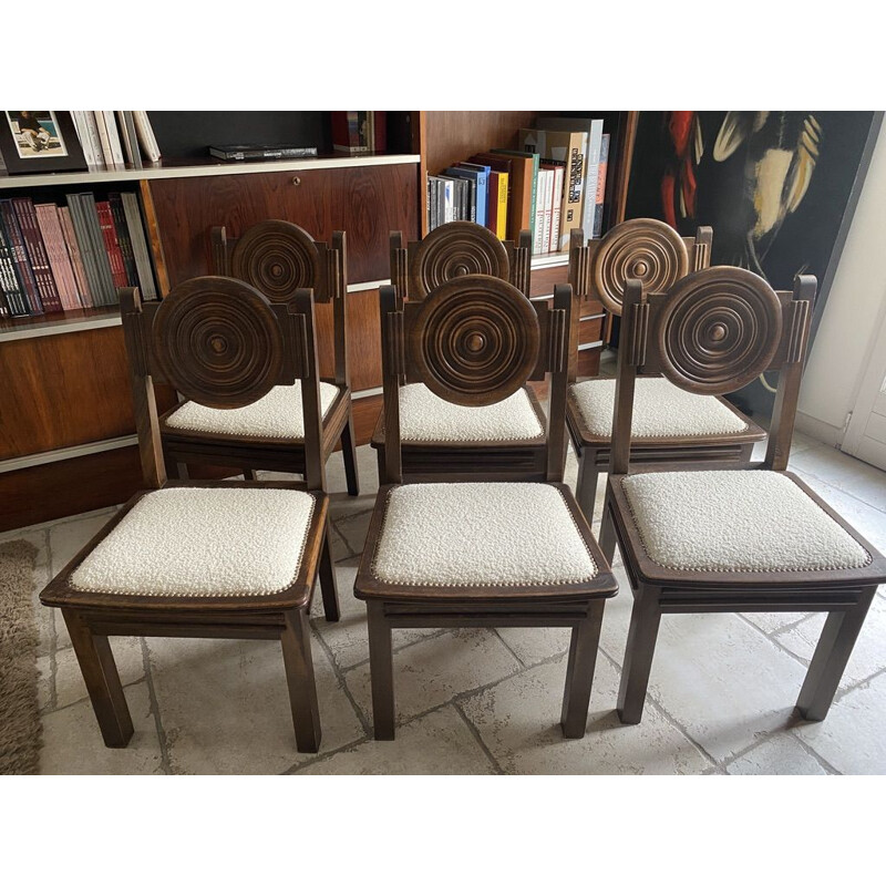 Ensemble de 6 chaises vintage Art déco en chêne par Etienne Kohlmann, 1930