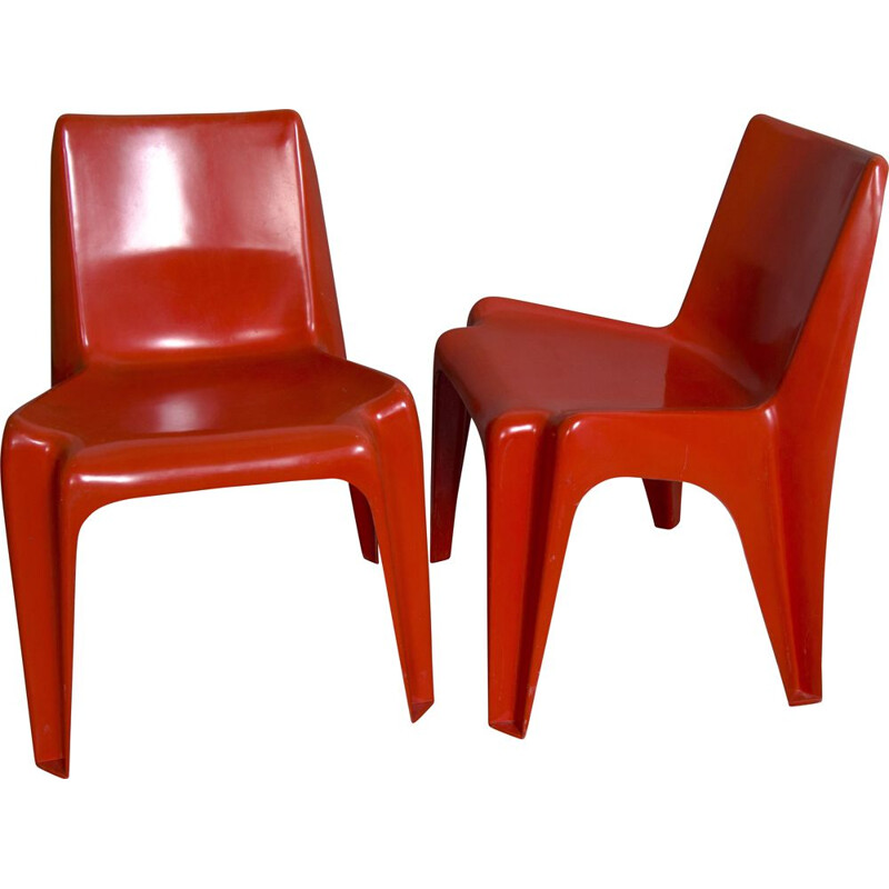 Ein Paar rote Vintage-Stühle von Helmut Bätzner für Bofinger, 1964