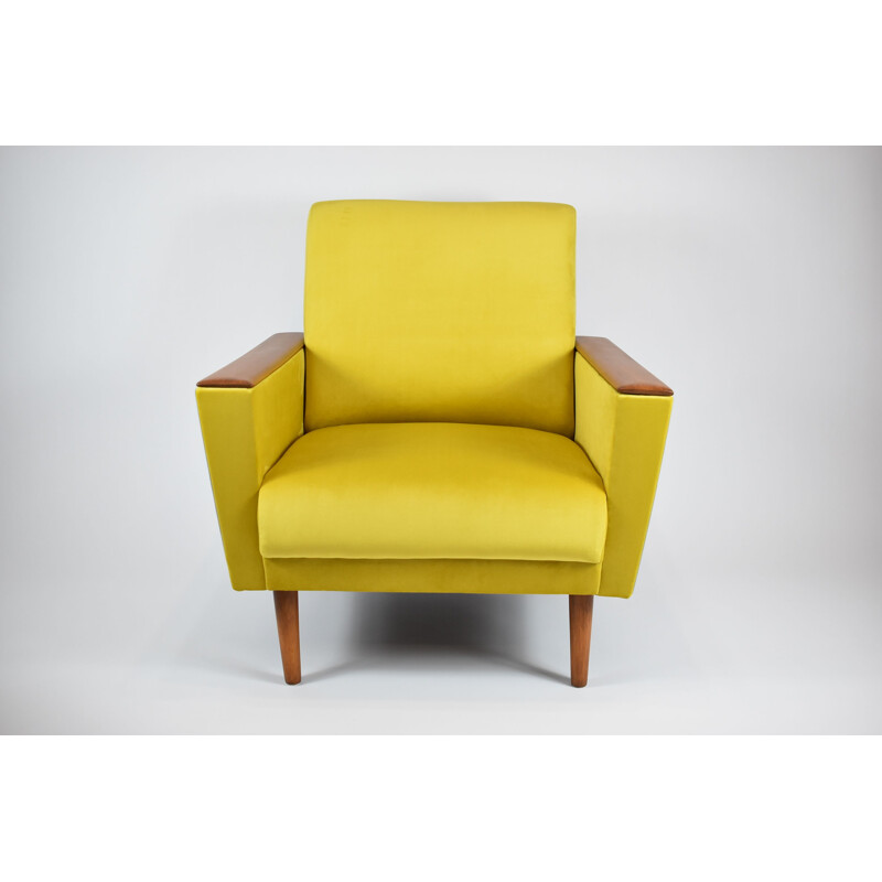 Vintage yellow and grey velvet armchair Ddr Germany 1960s