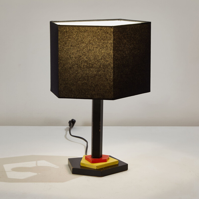 Lampe de table vintage géométrique en bois