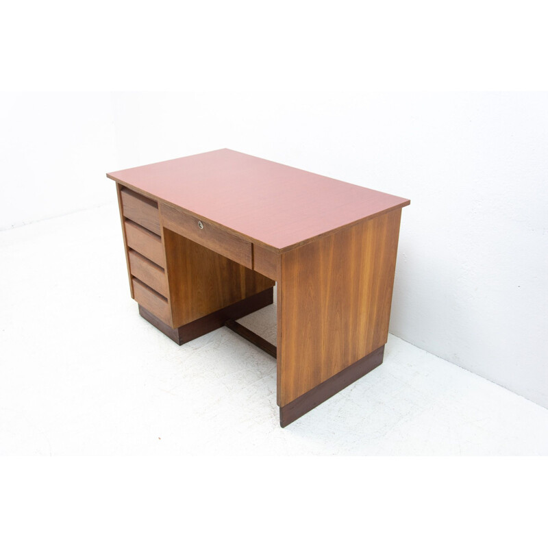 Vintage walnut and formica desk, Czech 1960