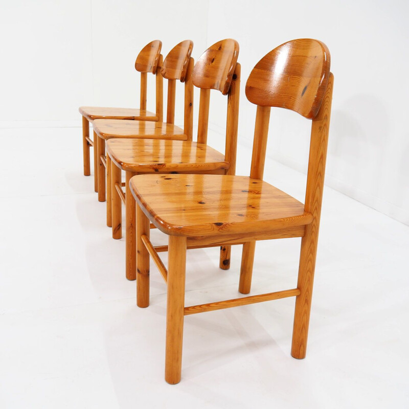 Ensemble de 4 chaises vintage en bois de pin massif