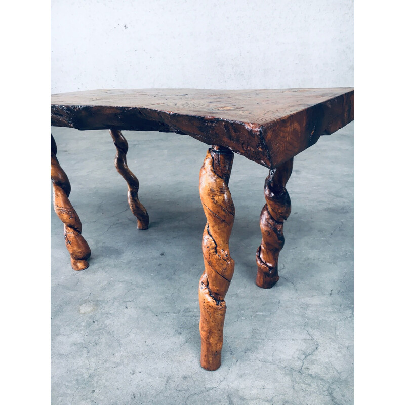 Tavolino vintage brutalista in rovere e legno d'uva, Francia 1950-1950