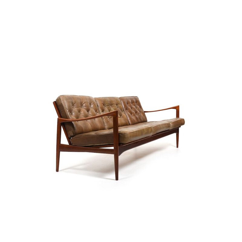 Vintage Kandidaten 3-seater teak sofa by Ib Kofod-Larsen for Ope, Denmark  1960s