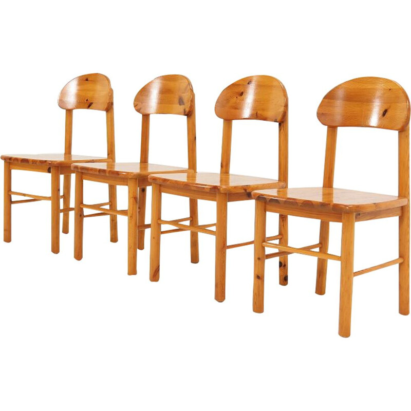 Ensemble de 4 chaises vintage en bois de pin massif
