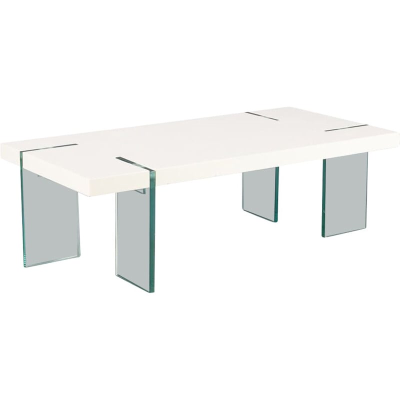Vintage Italian coffee table with glass feet and white laminated top